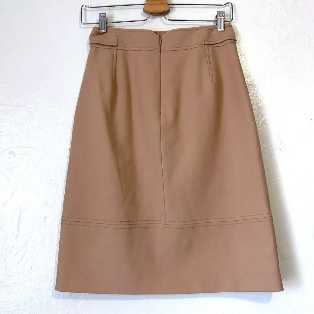 Karen Millen NWT Cotton Blend Button Detail A-Line Skirt Tan Size US 4 UK 8